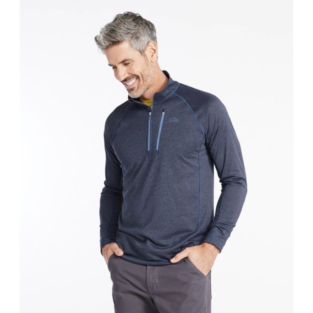 LL Bean Pullover Men's L Blue Quick Dry Trail Tee Baselayer 1/4‎ Zip Active